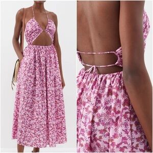 MATTEAU Bandeau Tie Dress pink hyacinth floral cut out midi pocket 10